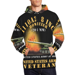 Men's All Over Print Hoodie (USA Size) (Model H13) - M110A2 - 8 Inch 203mm Howitzer - US Army Veteran w Fire At War