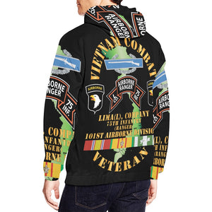 Men's All Over Print Hoodie (USA Size) (Model H13) - Vietnam Combat Vet - L Co 75th Infantry (Ranger) - 101st Airborne Div SSI