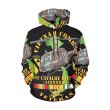 Load image into Gallery viewer, Men&#39;s All Over Print Hoodie (USA Size) (Model H13) - Vietnam Combat Cavalry Veteran w 1st Cav Div SSI Big Helo
