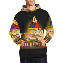 Load image into Gallery viewer, Men&#39;s All Over Print Hoodie (USA Size) (Model H13) - 2nd Armored Division - M1A1 Tank - Hell on Wheels w Fire
