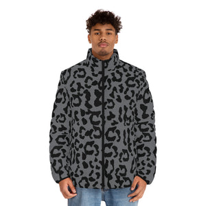 Men's Puffer Jacket (AOP) - Leopard Camouflage - Battleship Color