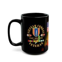 Load image into Gallery viewer, Black Mug 15oz - Vietnam Veteran - 1st Signal Brigade - Combat Veteran with Vietnam Service Ribbons - Spec
