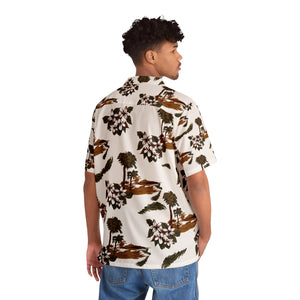 Men's Hawaiian Shirt (AOP) - White - Flowers and Palms