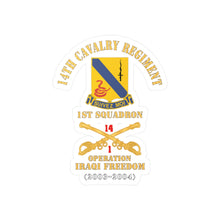 Load image into Gallery viewer, Kiss-Cut Vinyl Decals - Army - 14th Cavalry Regiment w Cav Br - 1st Squadron - Operation Iraqi Freedom - 2003–2004 - Red Txt X 300
