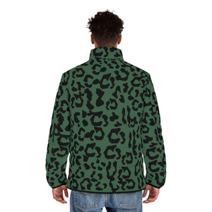 Men's Puffer Jacket (AOP) - Leopard Camouflage - Green-Black