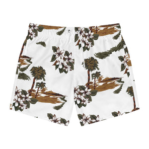 Swim Trunks (AOP) - White - Flowers and Palms