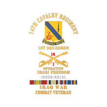 Load image into Gallery viewer, Kiss-Cut Vinyl Decals - Army - 14th Cavalry Regiment w Cav Br - 1st Squadron - OIF - 2009–2010 - Red Txt Cbt Vet w IRAQ SVC X 300
