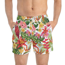 Load image into Gallery viewer, Swim Trunks (AOP) - White - Tropical Flowers X 300
