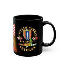 Load image into Gallery viewer, Black Mug 15oz - Vietnam Veteran - 1st Signal Brigade - Combat Veteran with Vietnam Service Ribbons - Spec
