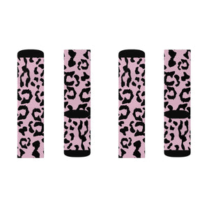 Sublimation Socks - Leopard Camouflage - Baby Pink - Black