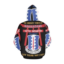 Load image into Gallery viewer, Men&#39;s All Over Print Hoodie (USA Size) (Model H13) - 187th Infantry Regiment - Torii, Rakkasans, Let Valor Not Fail, English, Latin
