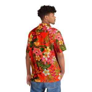 Men's Hawaiian Shirt (AOP) - Orange - Tropical Flowers X 300