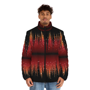 Men's Puffer Jacket (AOP) - Red Night Sky Full of Stars