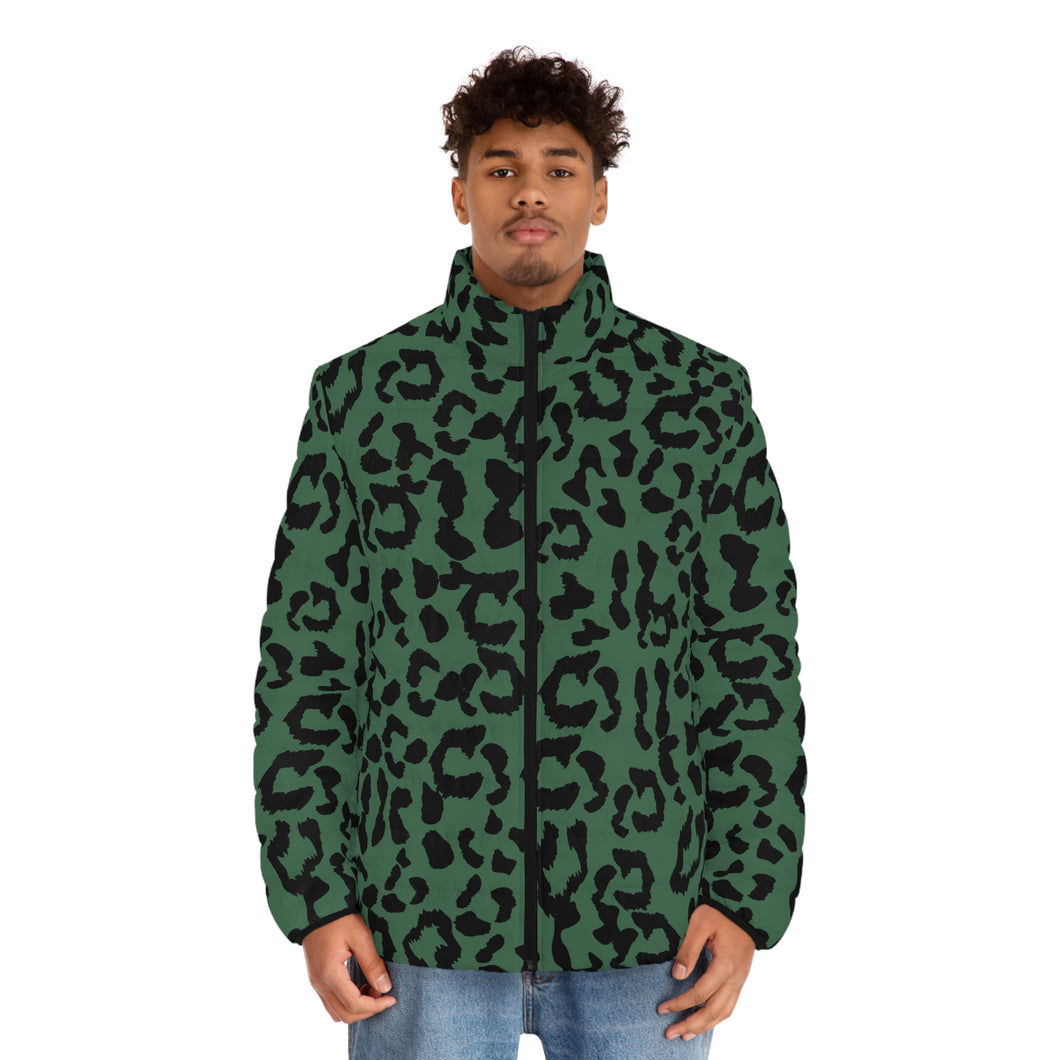 Men's Puffer Jacket (AOP) - Leopard Camouflage - Green-Black