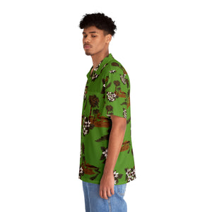 Men's Hawaiian Shirt (AOP) - Lite Green - Flowers and Palms