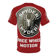 Load image into Gallery viewer, Unisex Cut &amp; Sew Tee (AOP) - Spyder Ryder - Three Wheel Motion - Cherry Red V1
