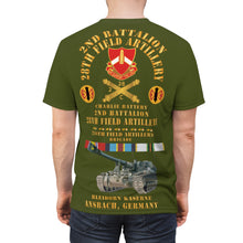 Load image into Gallery viewer, Unisex Cut &amp; Sew Tee (AOP) - C Battery,  2nd Bn 28th Artillery - 210th FA Bde - Ansbach Germany  w M109 w Overseas Cold SVC
