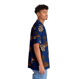 Men's Hawaiian Shirt (AOP) - Blue Flowers and Palms