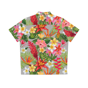 Men's Hawaiian Shirt (AOP) - Light Grey - Tropical Flowers X 300