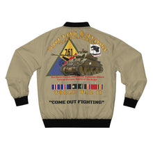 Load image into Gallery viewer, Men&#39;s Bomber Jacket (AOP) - 761st Tank Battalion &quot;Black Panthers&quot; (Come Out Fighting)
