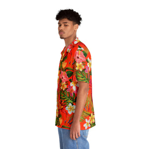 Men's Hawaiian Shirt (AOP) - Orange - Tropical Flowers X 300