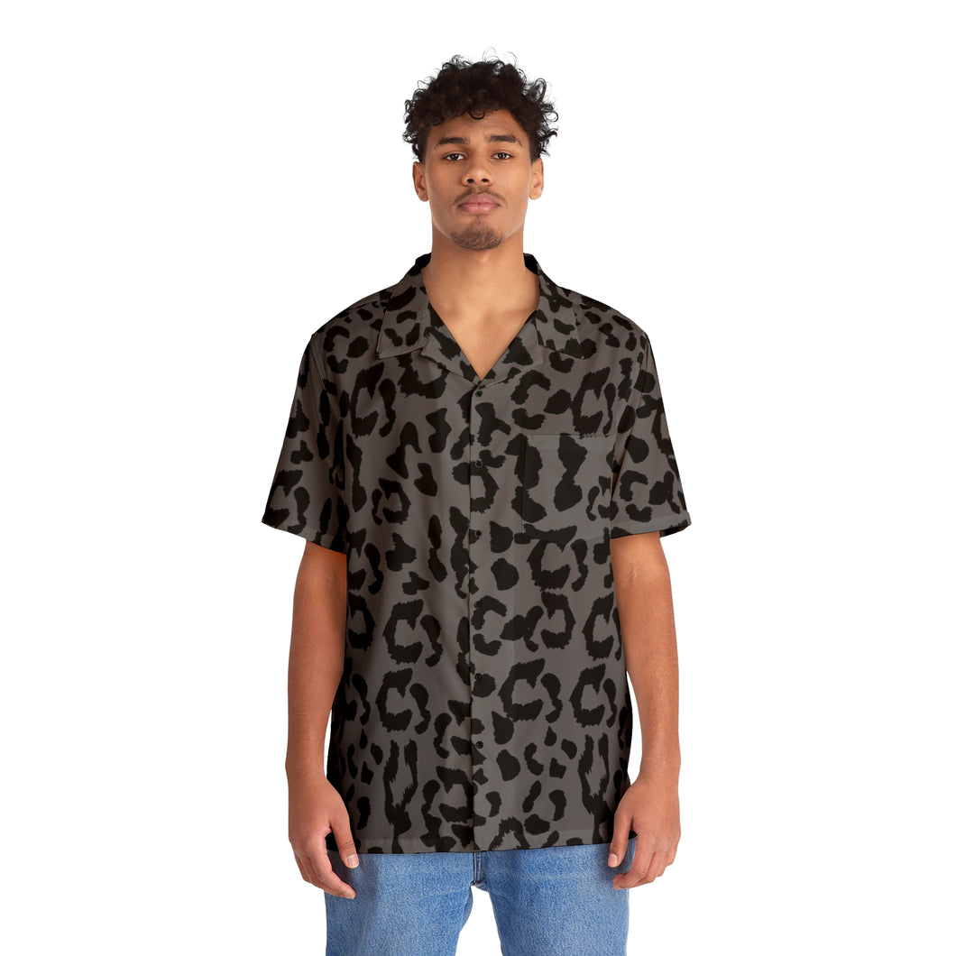 Men's Hawaiian Shirt (AOP) - Leopard Camouflage - Battleship Color