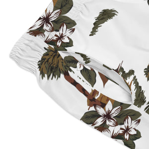 Swim Trunks (AOP) - White - Flowers and Palms