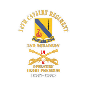 Kiss-Cut Vinyl Decals - Army - 14th Cavalry Regiment w Cav Br - 2nd Squadron - Operation Iraqi Freedom - 2007–2009 - Red Txt X 300