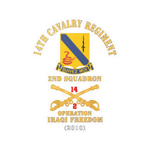 Kiss-Cut Vinyl Decals - Army - 14th Cavalry Regiment w Cav Br - 2nd Squadron - Operation Iraqi Freedom - 2010 - Red Txt X 300