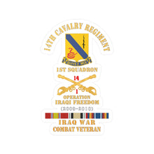 Load image into Gallery viewer, Kiss-Cut Vinyl Decals - Army - 14th Cavalry Regiment w Cav Br - 1st Squadron - OIF - 2009–2010 - Red Txt Cbt Vet w IRAQ SVC X 300
