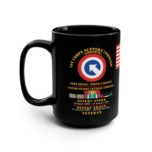 Black Mug 15oz - Combat Veteran - 1st Corps Corps Command (Airborne) - Gulf War - Desert Storm/Desert Shield