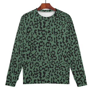 Mens All Over Print Crew Neck Sweatshirt - Leopard Camouflage - Green-Black