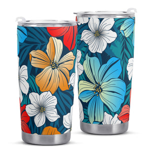 All Over Printing Car Cup - Bright Blue Beach Tropical Flowers