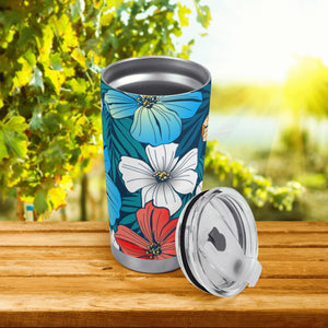 All Over Printing Car Cup - Bright Blue Beach Tropical Flowers