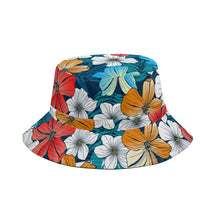 Load image into Gallery viewer, All Over Print Bucket Hats with Adjustable String - Bright Blue Beach Tropical Flowers
