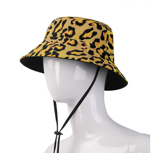 All Over Print Bucket Hats with Adjustable String - Leopard Camouflage