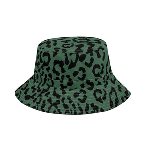 All Over Print Bucket Hats with Adjustable String - Leopard Camouflage - Green-Black