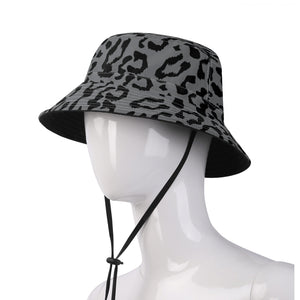 All Over Print Bucket Hats with Adjustable String - Leopard Camouflage - Battleship Color