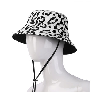 All Over Print Bucket Hats with Adjustable String - Leopard Camouflage - Battleship Color