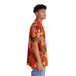 Men's Hawaiian Shirt (AOP) - Orange - Tropical Flowers X 300