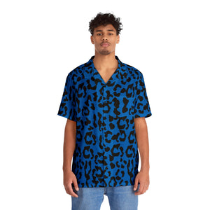 Men's Hawaiian Shirt (AOP) - Leopard Camouflage - Blue-Black