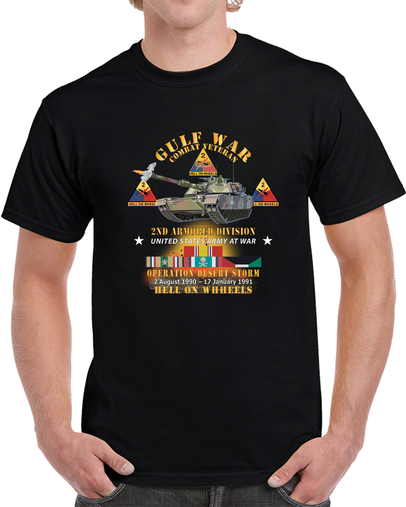 Desert Storm - 2nd Armored Div - Combat Veteran W Gulf Svc - Hell On Wheels X 300 T Shirt