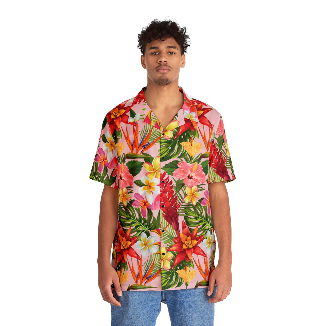 Men's Hawaiian Shirt (AOP) - Light Pink - Tropical Flowers X 300