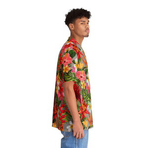 Men's Hawaiian Shirt (AOP) - Light Grey - Tropical Flowers X 300