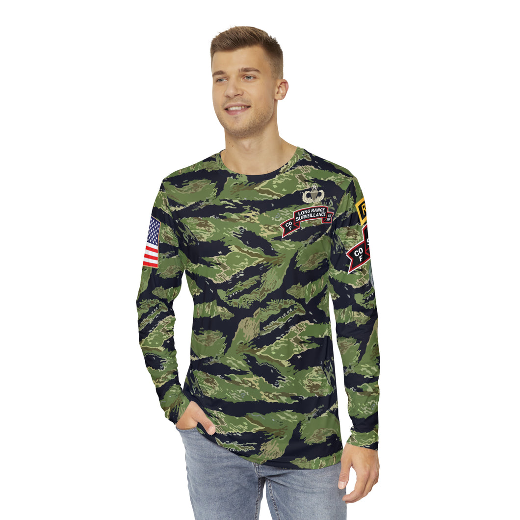 Men's Long Sleeve Shirt (AOP) - F Company, 425th Long Range Surveillance (RANGER) - Military Tiger Stripe Jungle Camouflage w Jumpmaster Wing