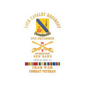 Kiss-Cut Vinyl Decals - Army - 14th Cavalry Regiment w Cav Br - 2nd Squadron - OND - 2010–2011 - Red Txt Cbt Vet w IRAQ SVC X 300