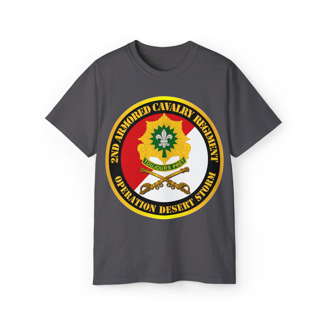 Unisex Ultra Cotton Tee - Army - 2nd Armored Cavalry Regiment DUI - Red White - Operation Desert Storm