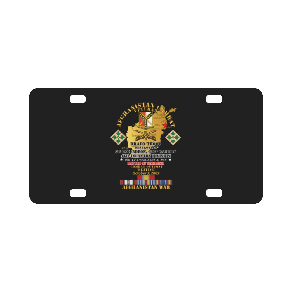 Battle Kamdesh COP Keating - 61st Cavalry w AFGHAN SVC Classic License Plate