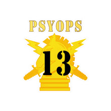 Load image into Gallery viewer, Kiss-Cut Vinyl Decals - Army - PSYOPS w Branch Insignia - 13th Battalion Numeral - Line X 300 - Hat
