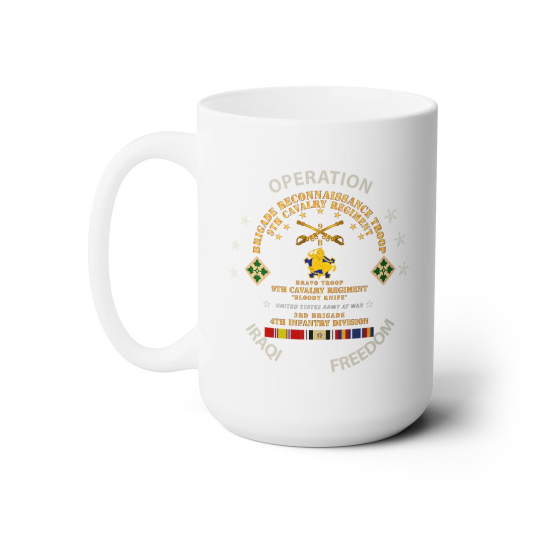 White Ceramic Mug 15oz - Army - BRT - 9th Cav, B Trp, 3rd Bde - 4th Inf Div - OPERATION IF w IRAQ SVC